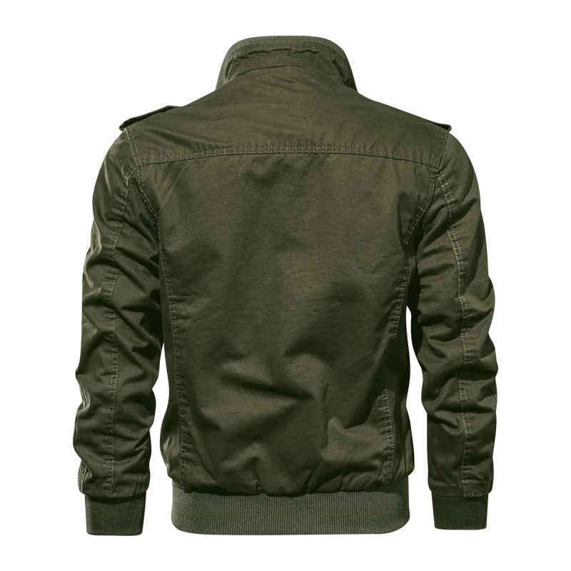 Herr Short Blouson Canvas Fältjacka med Axel Epaulettes, Bröst Lock Fickor, och Ribbad Fåll