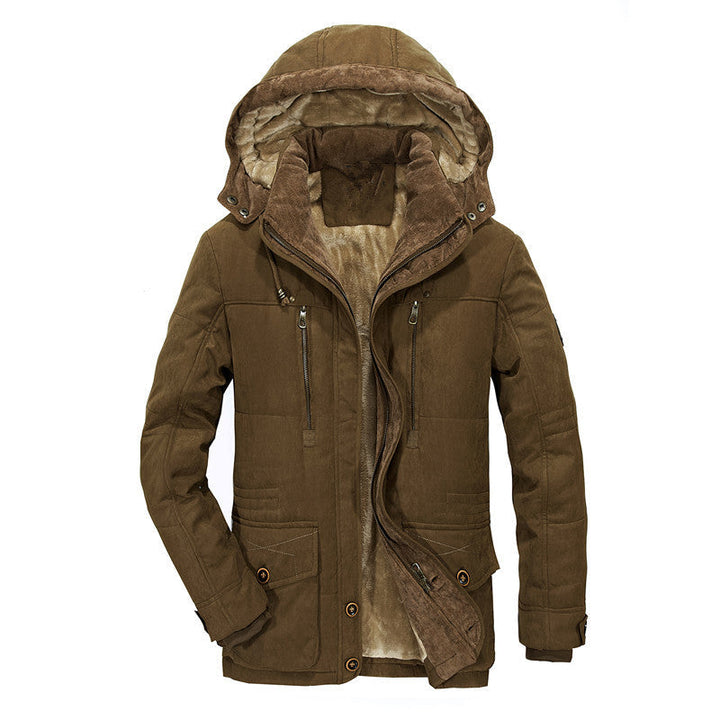 Herr Quiltad Canvas Parkas med Teddyfoder, Manchester Krage och Multifunktionell Fickor