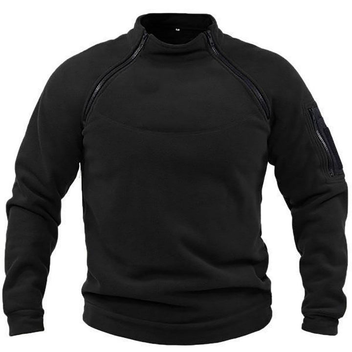 Herr Termisk Fleece Pullover med Hög Krage och Praktisk Fickor