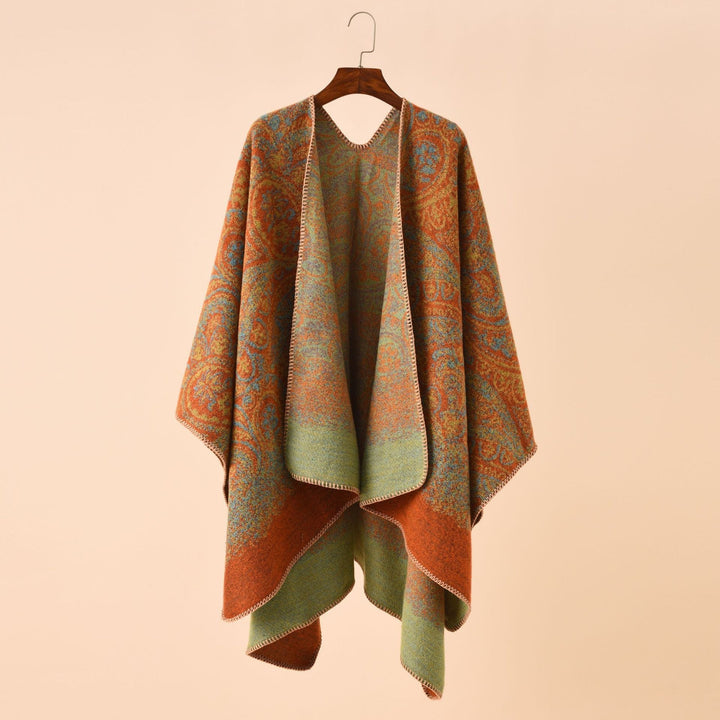 Dam Jacquard poncho med Paisley mönster