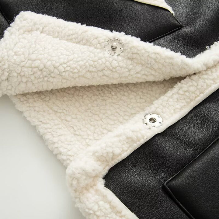 Dam Sleeveless Lambskin Imitation Väst med Slagkrage och Utanpåfickor