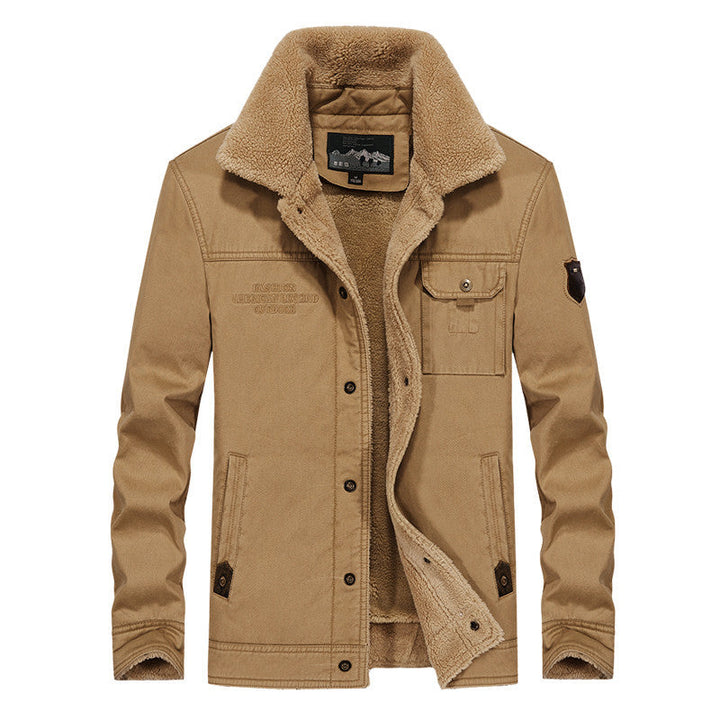 Herr Sherpa-Fodrad Canvas Trucker Jacka med Termisk Foder och Bröstfickor
