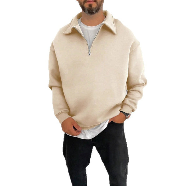 Herr Oversized Halv Dragkedja College-Tröja med Ståkrage