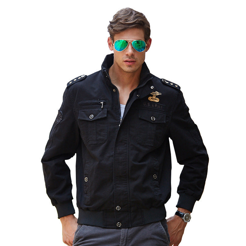Herr Lätt Canvas Fält Blouson i Pilot Stil med Axel Patches och Multifunction Fickor
