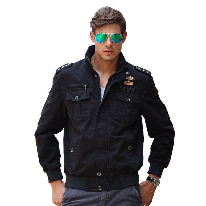 Herr Lätt Canvas Fält Blouson i Pilot Stil med Axel Patches och Multifunction Fickor