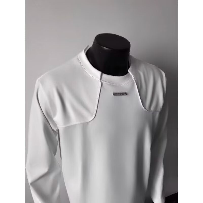 Herr Lång-Sleeved Urban College-Tröja med Textured Axel Yoke och Ståkrage