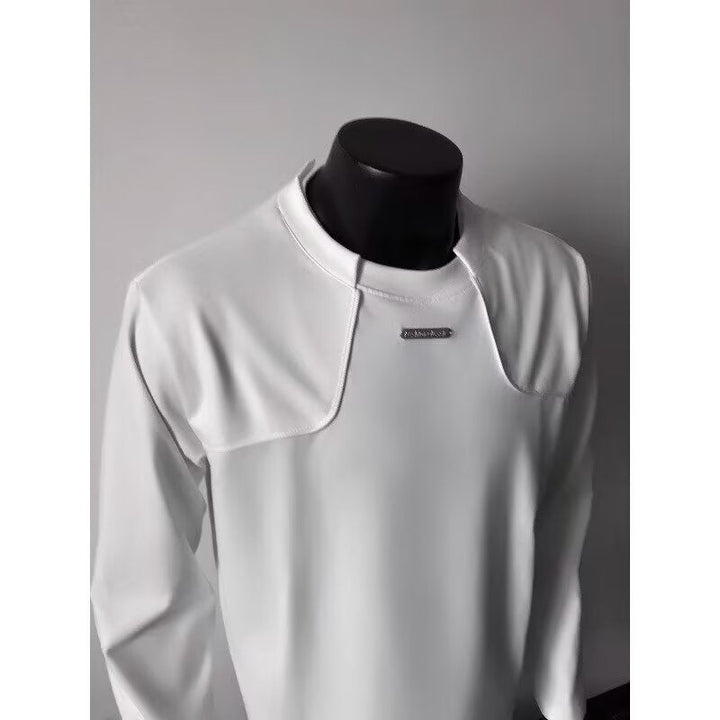 Herr Lång-Sleeved Urban College-Tröja med Textured Axel Yoke och Ståkrage