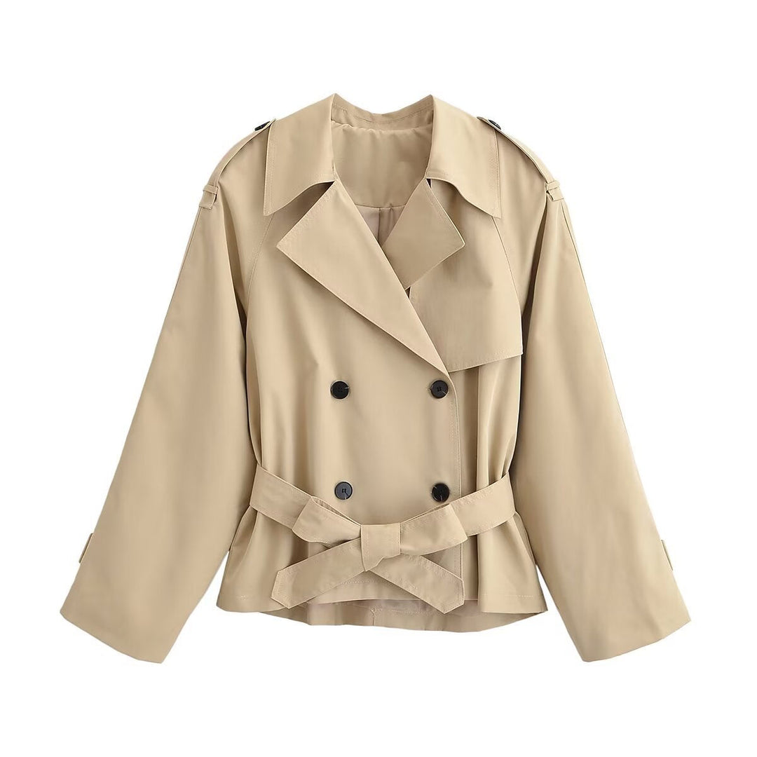 Dam Kort Trenchcoat med Wide Skärning, Double-Breasted Knapp Knäppning och Waist Belt
