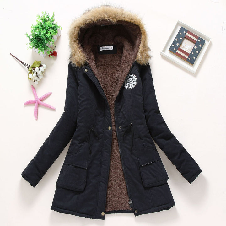 Dam high-värmande vinter parka med teddy foder, drawstring och faux fur kant