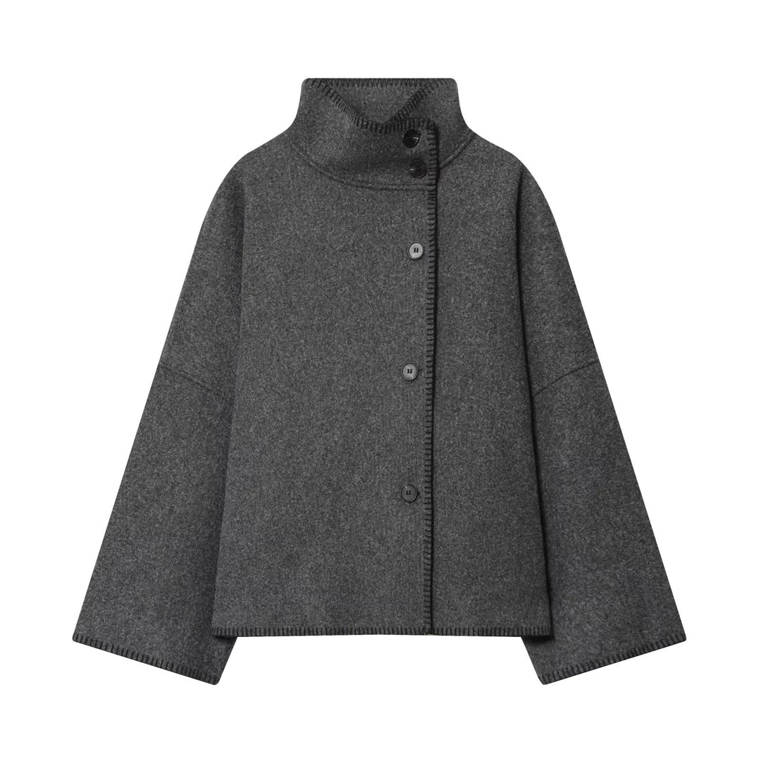 Dam oversized ull cape jacka med hög krage och asymmetrical knäppning