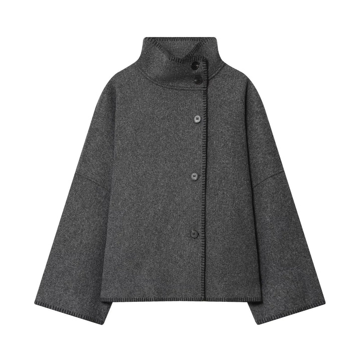 Dam oversized ull cape jacka med hög krage och asymmetrical knäppning