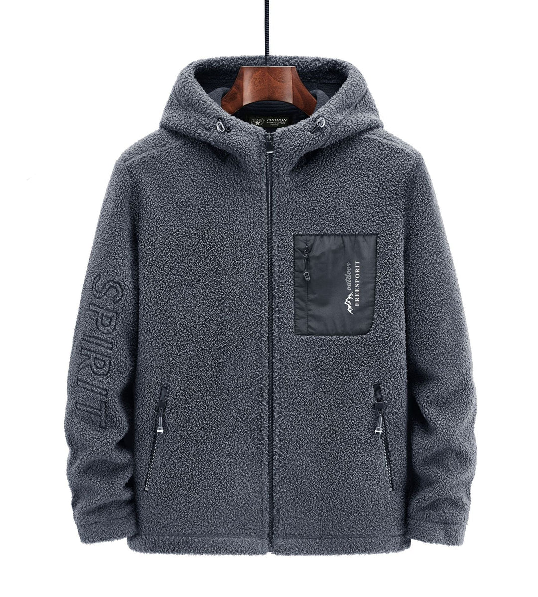 Herr Sherpa-Fleece med Dragkedja Luvtröja med Dragkedja och Bröstficka