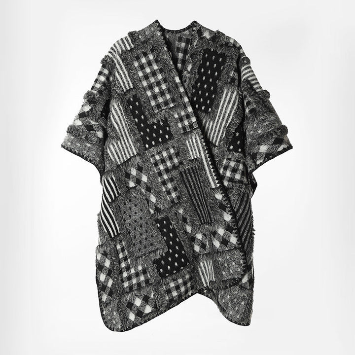 Dam Patchwork kimono Cape tillverkad av textured Boucle i oversized skärning