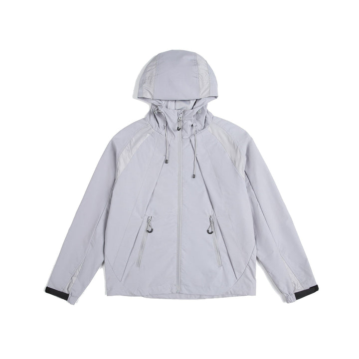 Unisex Lätt Rain och Softshell Jacka med Huva, Adjustable Fåll och Fickor med Dragkedja
