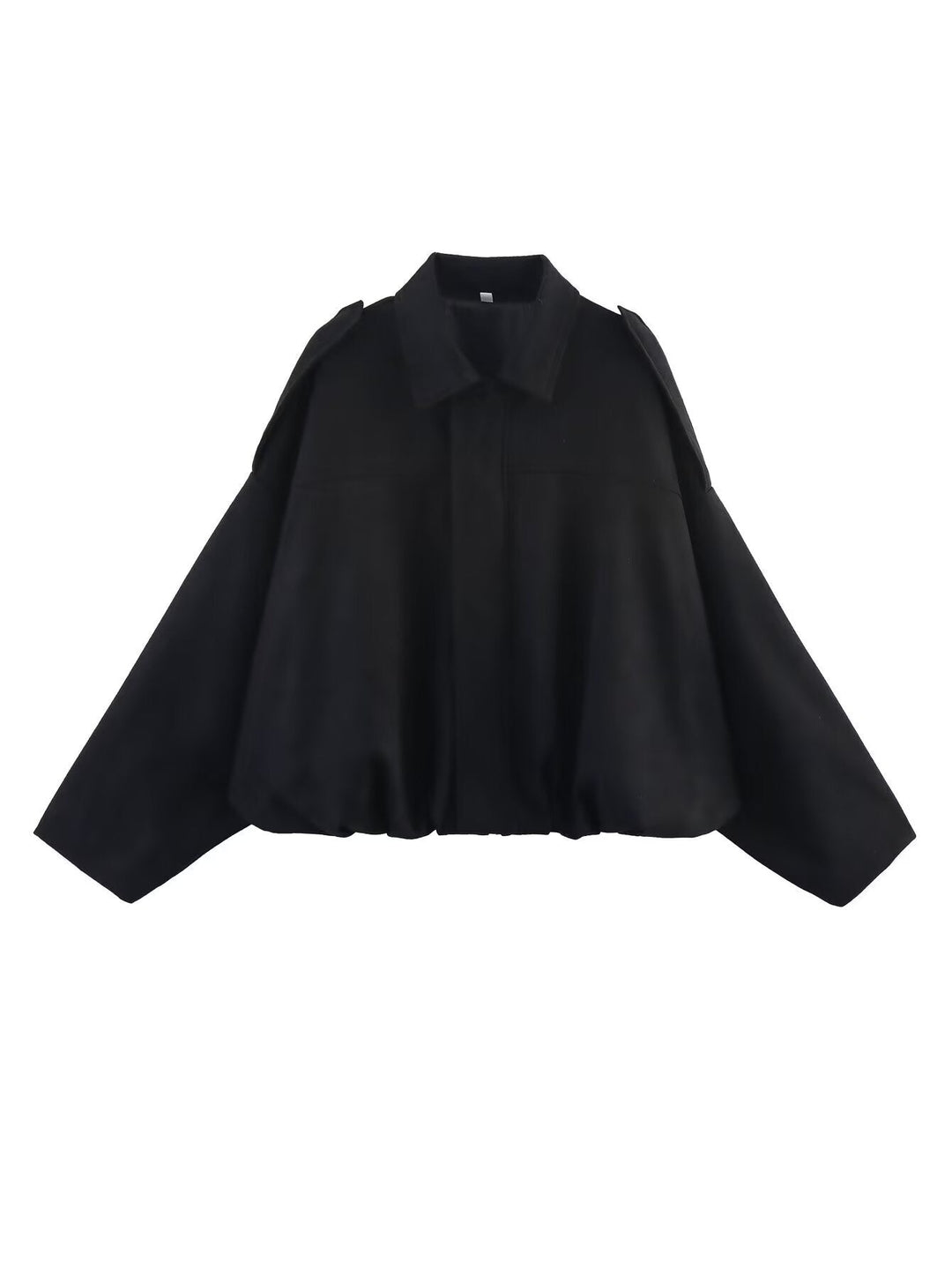 Dam Kort Oversized Blouson Jacka i Velour Look med Fåll med Dragsko och Epaulettes