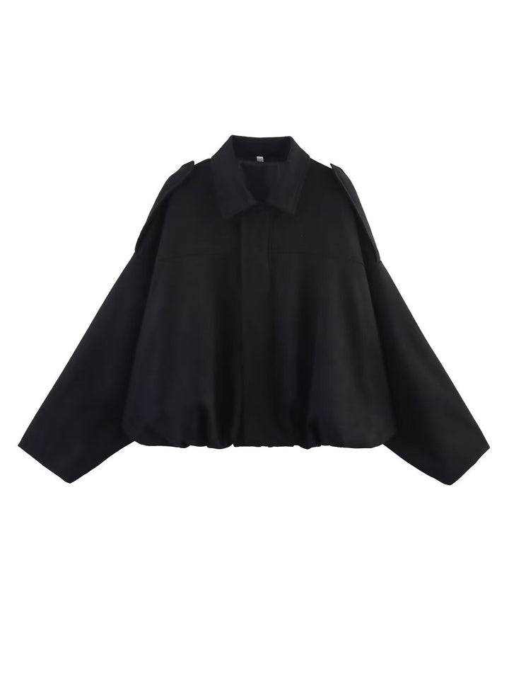 Dam Kort Oversized Blouson Jacka i Velour Look med Fåll med Dragsko och Epaulettes