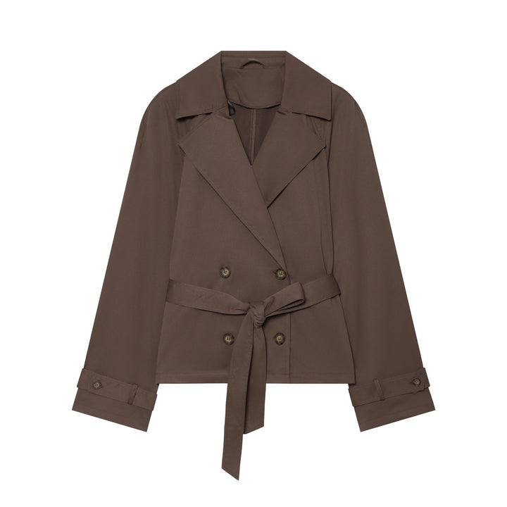 Dam Kort Tailored Trench Jacka med Belt, Double-Breasted Knapp Knäppning och Wide Lapels