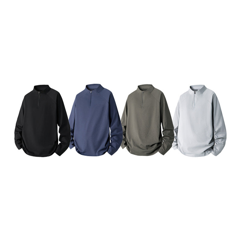 Herr Minimalistisk Halv Dragkedja College-Tröja med Teknisk Jersey och Extended Fåll