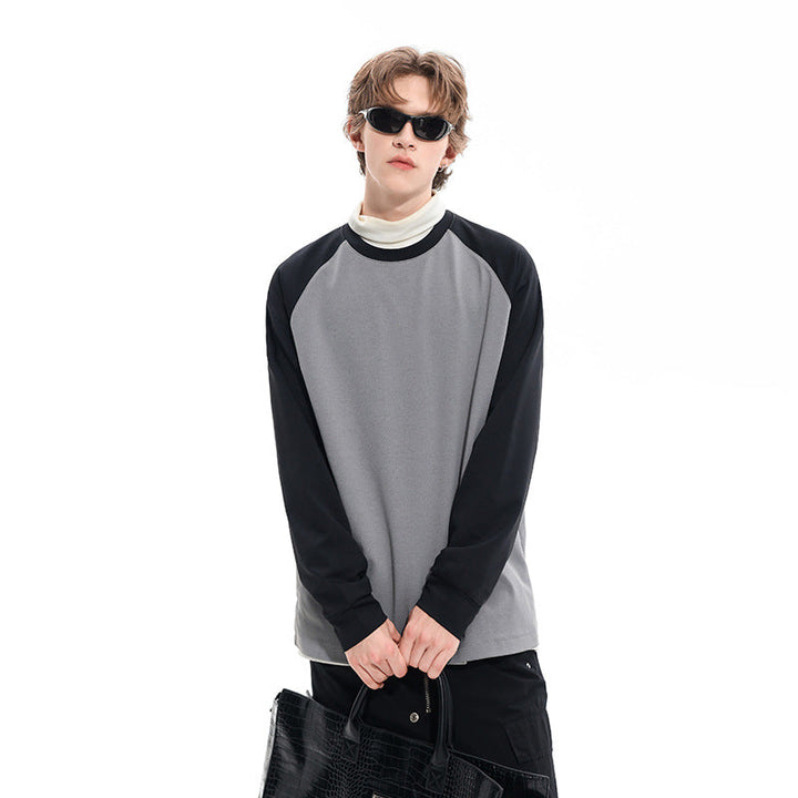 Herr Oversized Raglan College-Tröja med Färg Blocking och Ribbstickade Muddar