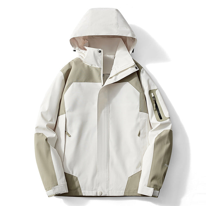 Herr teknisk softshell med huva jacka med kontrast paneler och med dragkedja ärm ficka