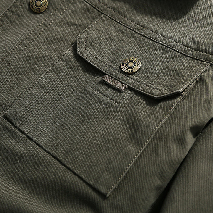 Herr Robust Canvas Fältjacka med Bröstficka, Stitch Detalj, och Skjorta Krage