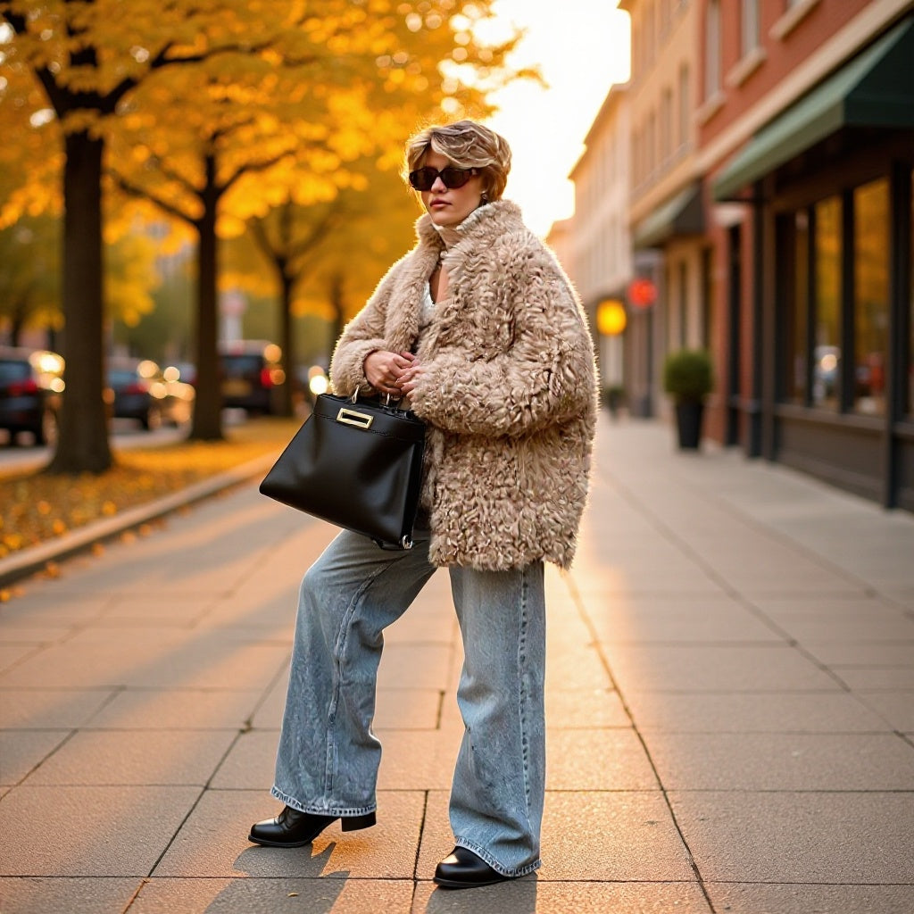 Dam oversize Faux Fur kappa med hög krage och teddy Texture