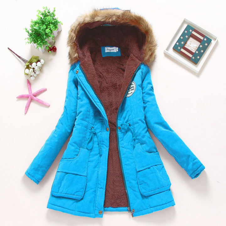 Dam high-värmande vinter parka med teddy foder, drawstring och faux fur kant