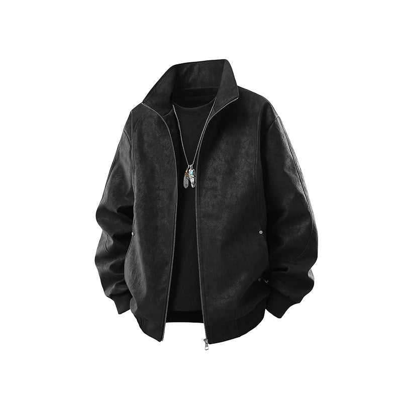 Herr Kunstleder-Blouson med Hög Ståkrage och Dold Dragkedja