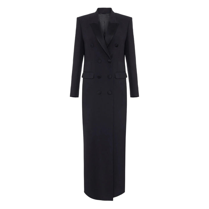 Dam double-breasted lång-skärning ull kappa med pointed lapel