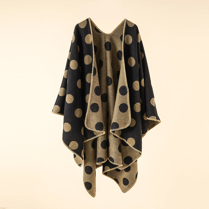 Dam Reversible oversized capeponcho tillverkad av Jacquard stickad med Decorative Stitch Edge