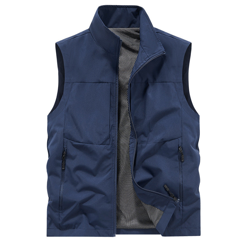 Herr Multifunctional Utomhus Väst med Vindskyddande Microfiber, Mesh Inre Foder och Dold Zip Fickor