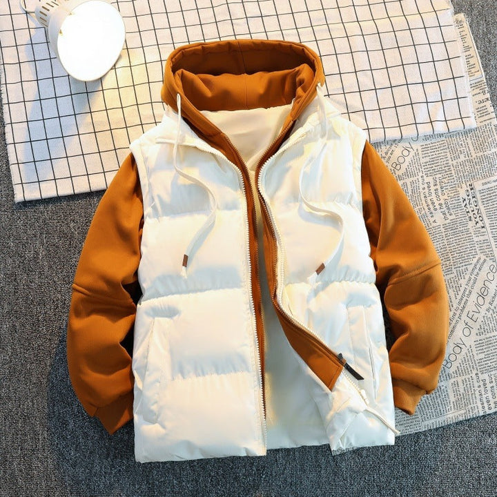 Herr Two-Layer Quiltad Väst i Layering Look med med Huva Inner Jacka &amp; Sweat Ärmar