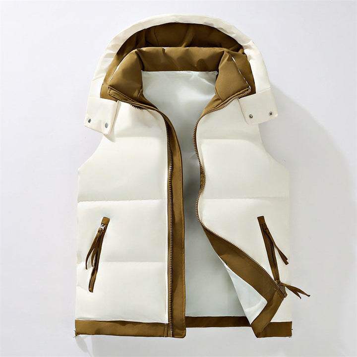 Dam urban puffer väst med detachable huva, kontrasterande kant och concealed two-way dragkedja