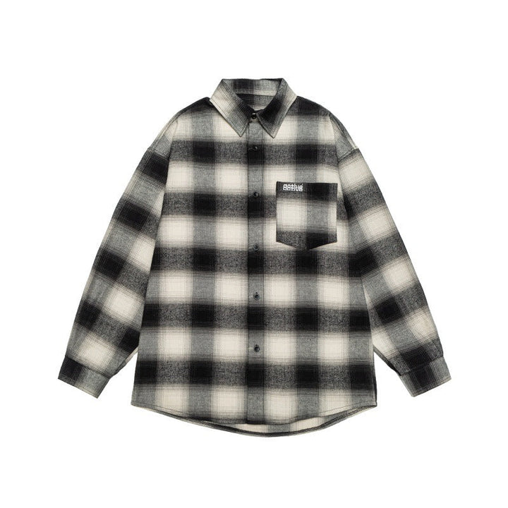Unisex Check Flanell Skjorta Jacka i Oversized Box Skärning med Rounded Fåll