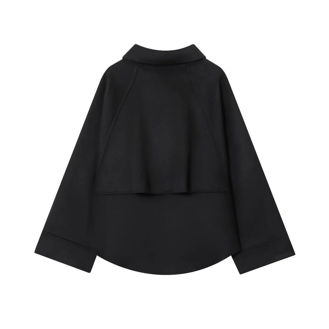 Dam avslappnad dragkedja overshirt med skjortkrage, raglanärmar, och extended fåll