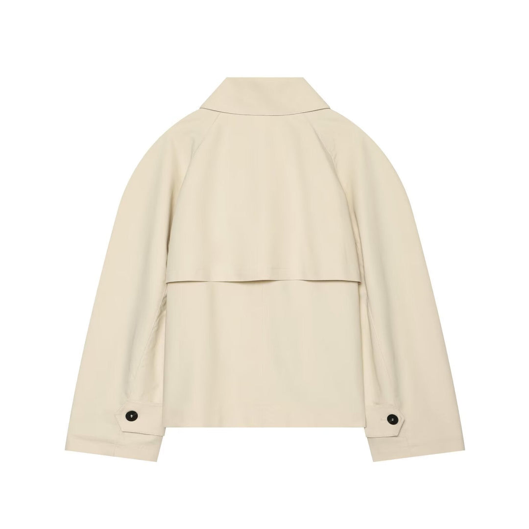 Dam Kort Boxig Trenchcoat med Oversize Skjort Krage och Cuff Straps
