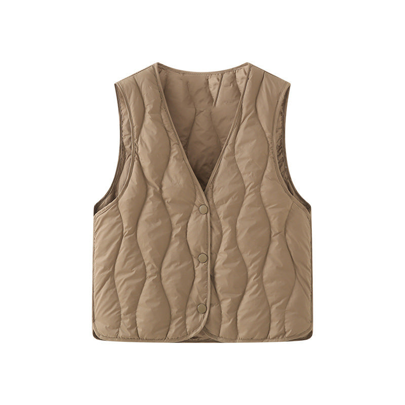 Dam vadderad sleeveless thermal väst med V-neckline och snap knäppning