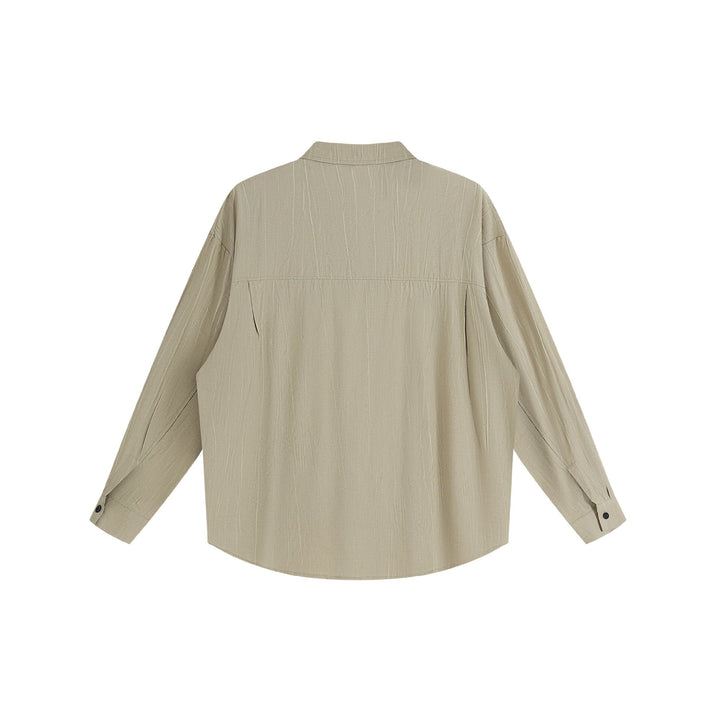 Unisex Oversized Skjorta Jacka med Strukturerad Vertical Texture, Kent Krage och Rounded Fåll