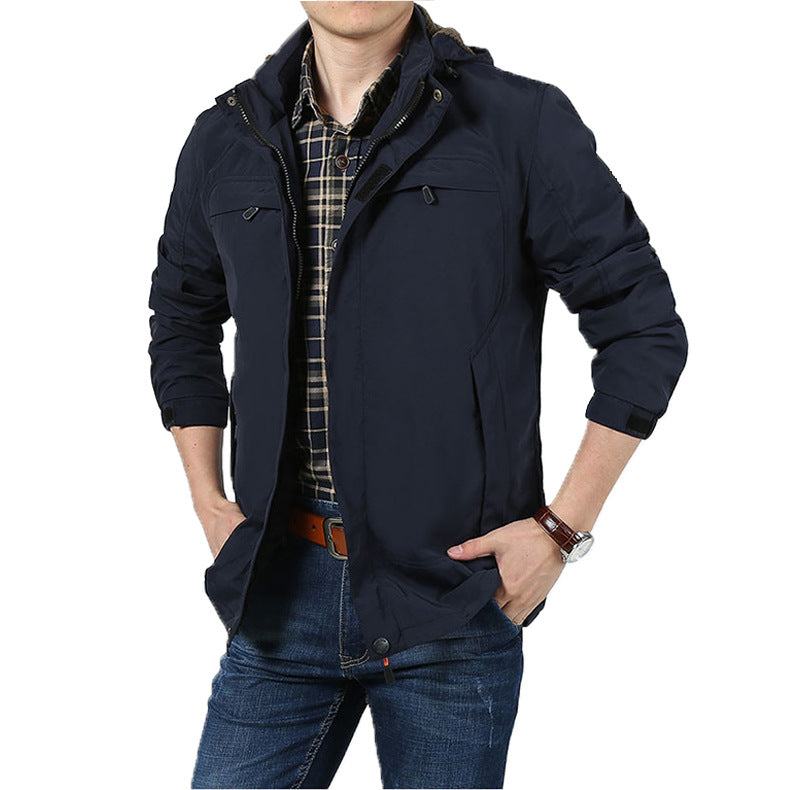 Herr Lätt Utility Fältjacka med Huva, Dragkedja, och Multifunction Fickor