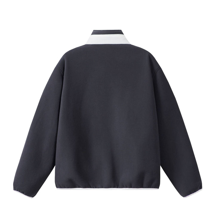 Unisex Oversized Fleece-Dragkedja Jacka med Ståkrage och Contrast Piping