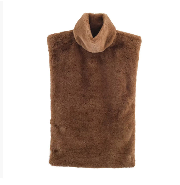 Dam 100+ Sleeveless Faux Fur Väst med Hög Turtleneck och Straight Skärning