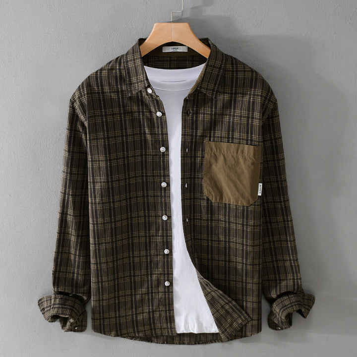 Herr Rutig Overshirt i Avslappnad Passform med Kontrast Bröstficka
