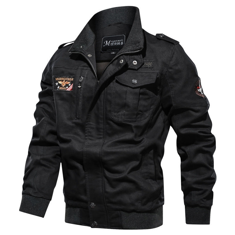 Herr Canvas Pilot Jacka i Utility Stil med Epaulettes och Zip Bröstficka