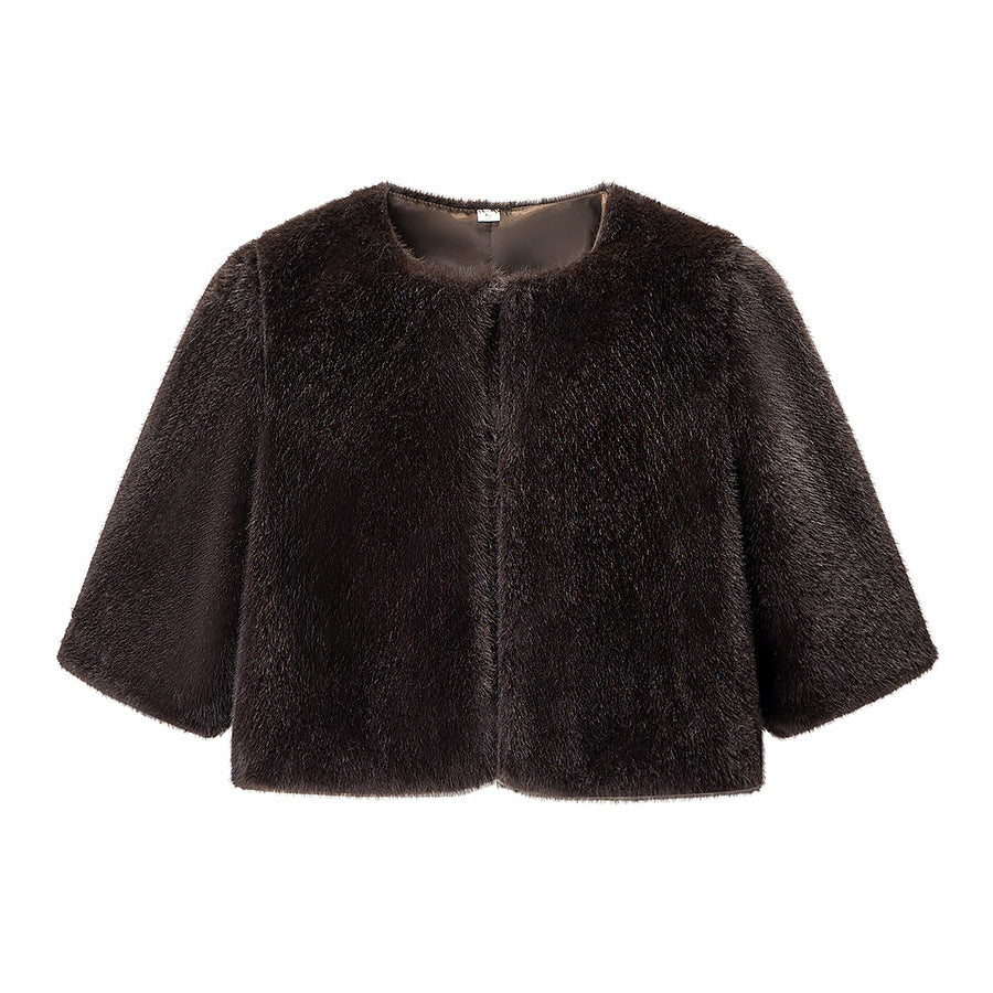 Dam kort skuren Faux Fur Bolero med 3/4 ärmar