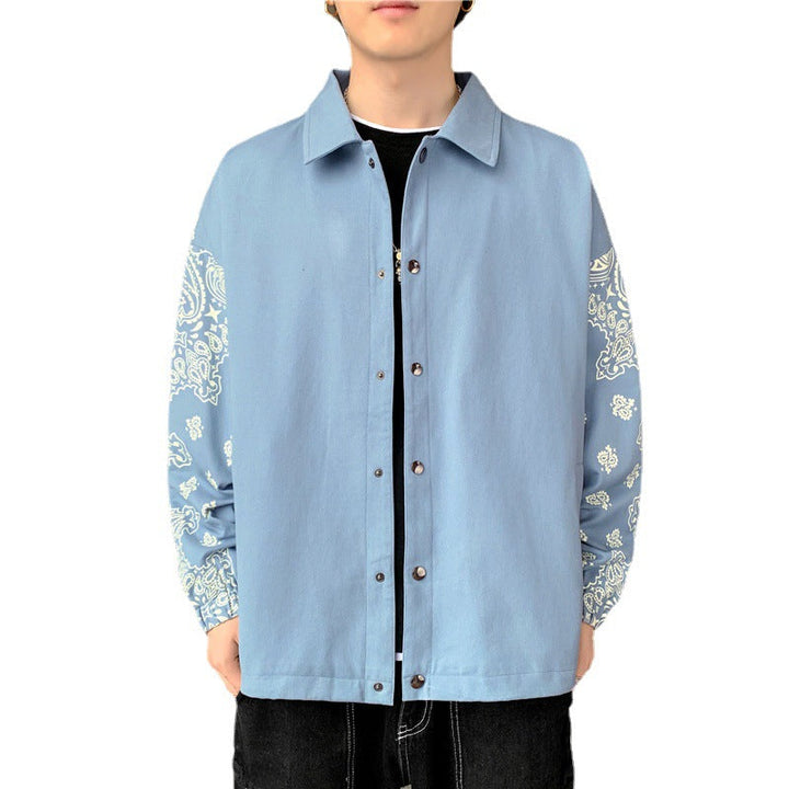 Herr Lätt Coach Jacka med Bandana Tryck Ärmar och Snap Fram