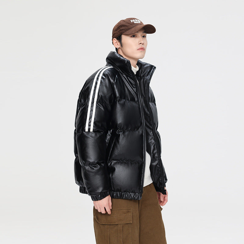 Herr Vadderad Quiltad Jacka i Oversize Sports Look med Kontrast Ränder på The Ärmar Drune