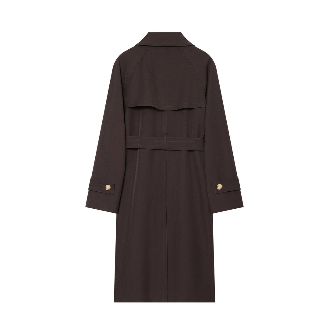 Dam elegant utility trench med bred lapels, bälte tie och påsydda fickor