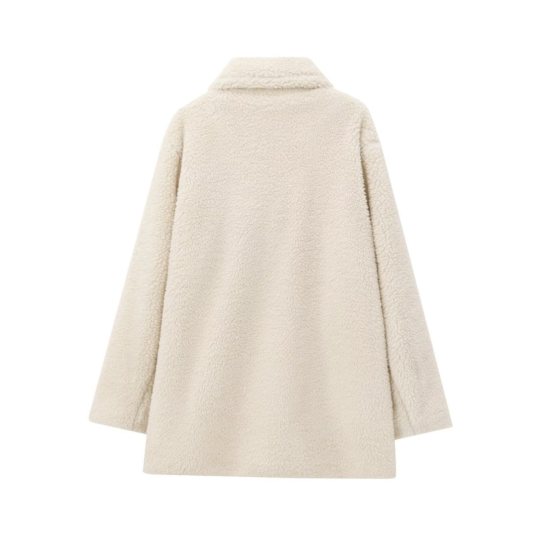 Dam Oversized Teddy Kappa Gjord av Konstpäls med Notched Krage och Boxig Silhuett