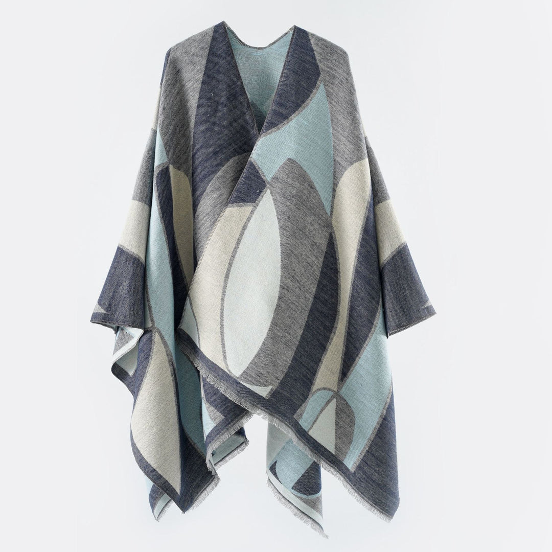 Dam Oversize poncho med V Neck och Geometric Jacquard design