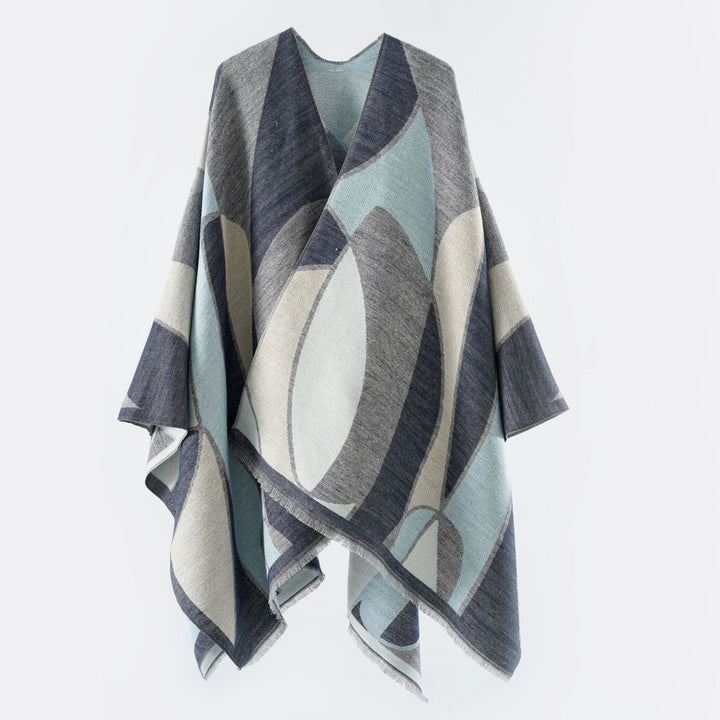Dam Oversize poncho med V Neck och Geometric Jacquard design